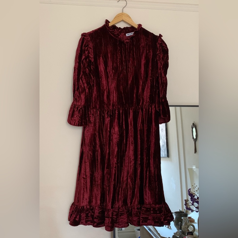 Batsheva burgundy velvet prairie dress